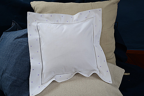 Square Hemstitch Baby Pillow 12"x12" Sweet Lavender Polka Dots